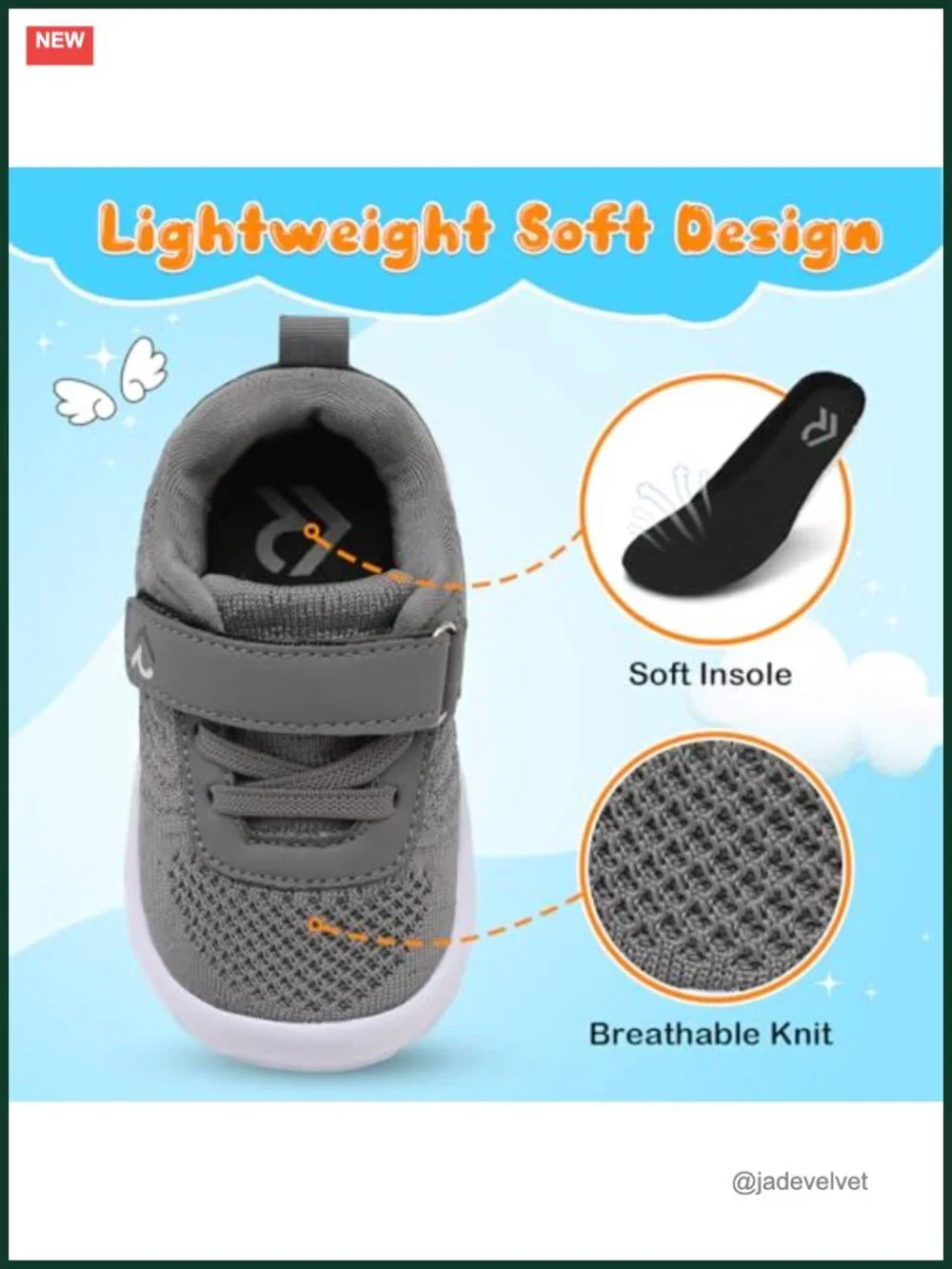 Wide Toddler Sneakers with Strap, Barefoot Feel, Breathable Knit, Lightweight